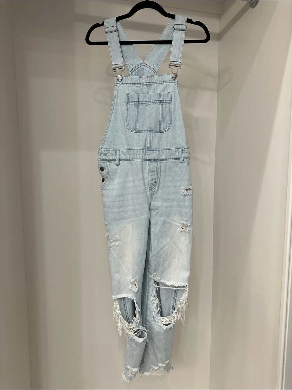 Pink Lily small Light Wash Distressed Denim Overalls. Great condition. - Picture 1 of 4